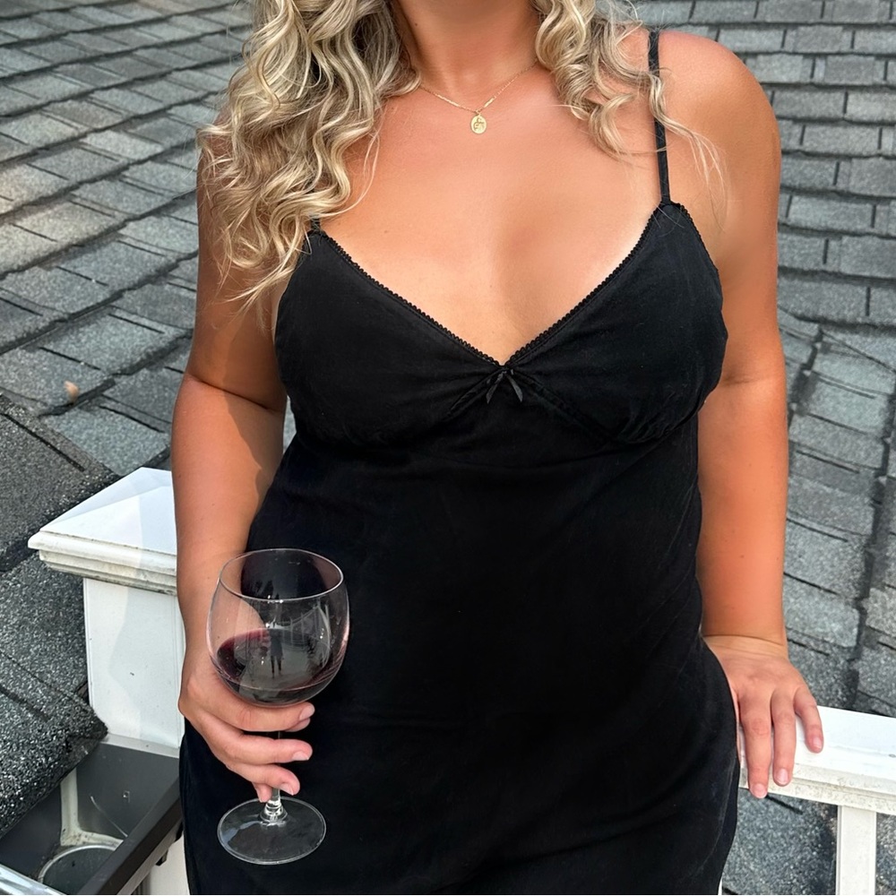 ZARA Black Slip Dress - Simple V-Neck Spaghetti Straps